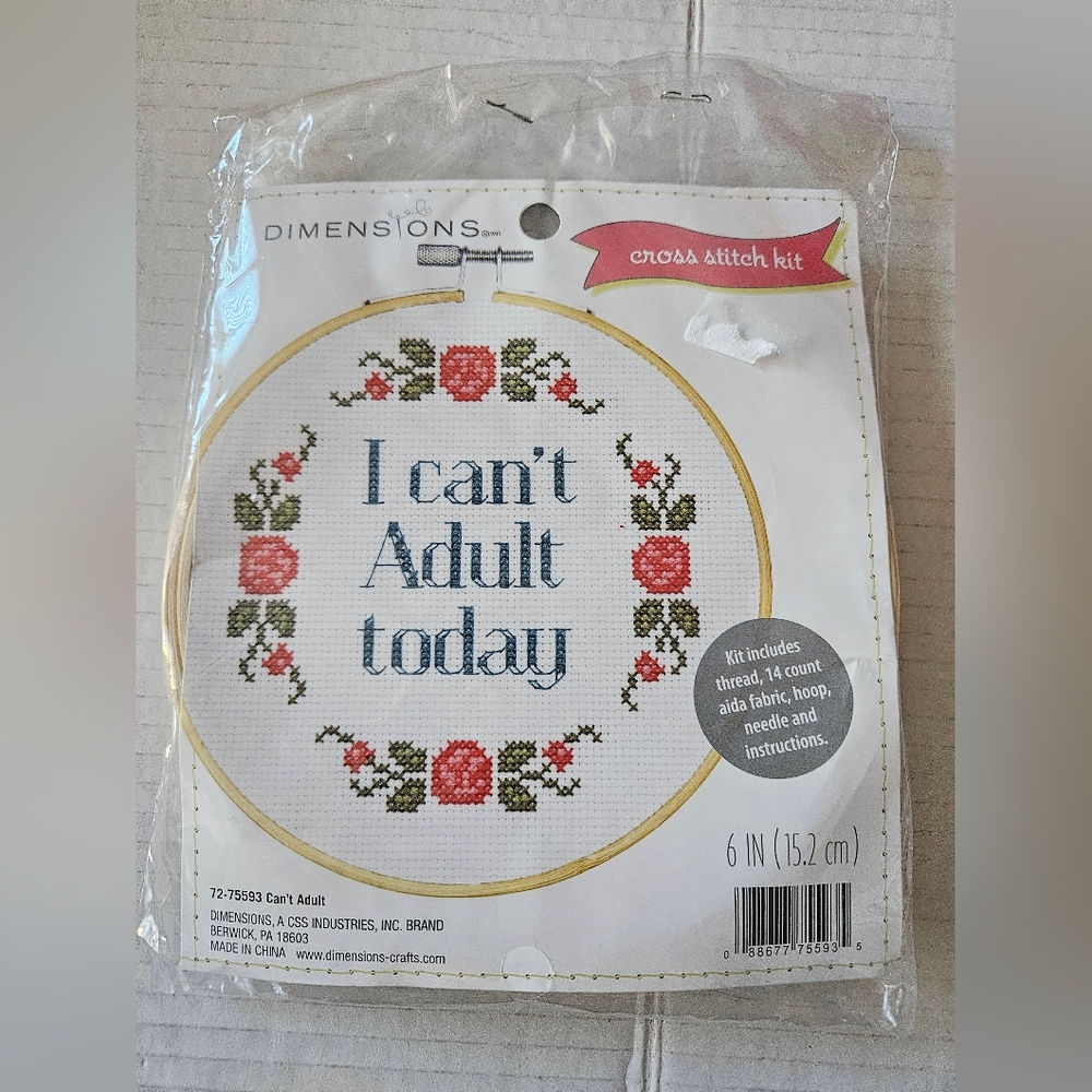 Dimensions Counted Cross Stitch‎ kit  "I Can't Adult Today " NEW